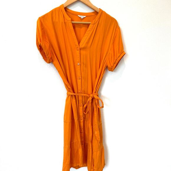 Splendid Jamie Tiered Mini Belted Button Up Shirt Dress Orange Size Small - Picture 11 of 12